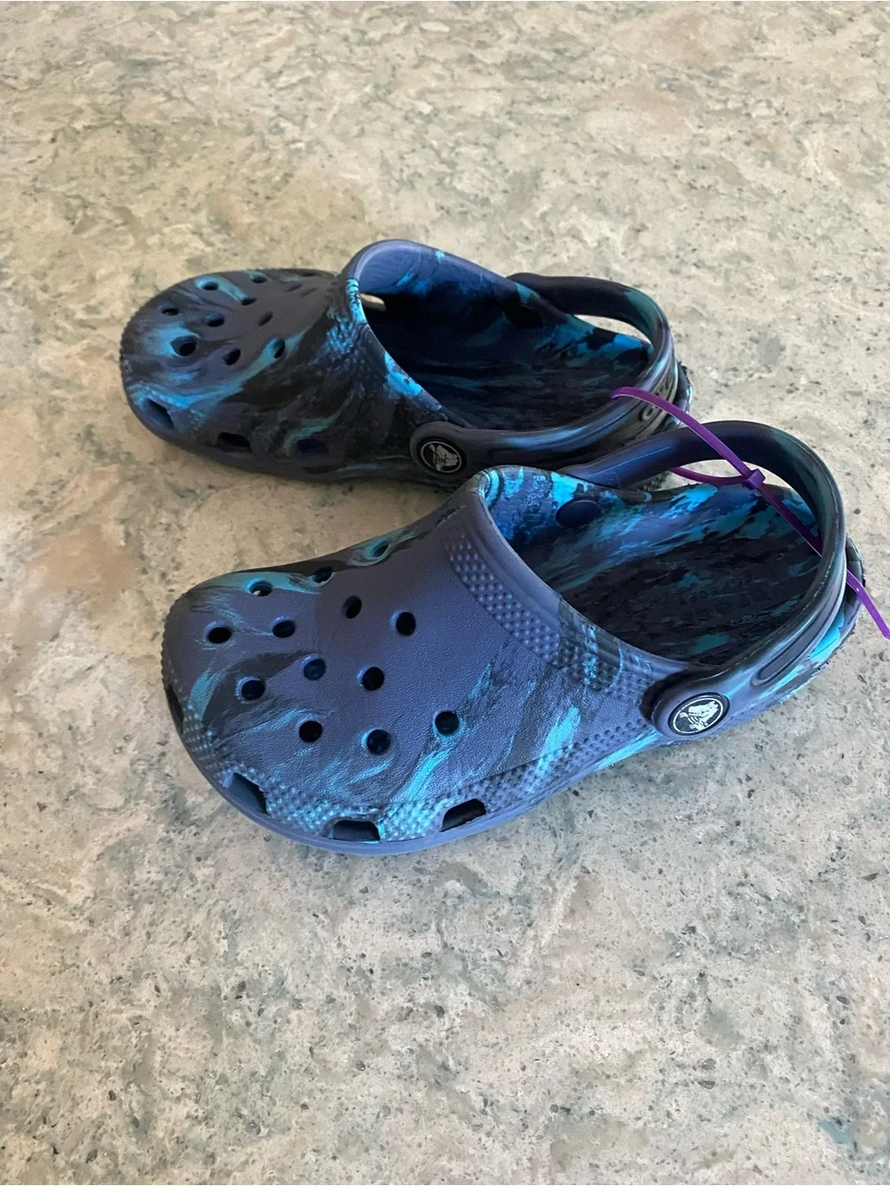 Crocs Kids Classic Clog - Navy with Turquoise Marbled Accents size 12
